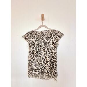 VTG Y2K BCBGeneration XS Leopard Print Blouse - Gold Foil 3D Ruffle Relaxed Fit